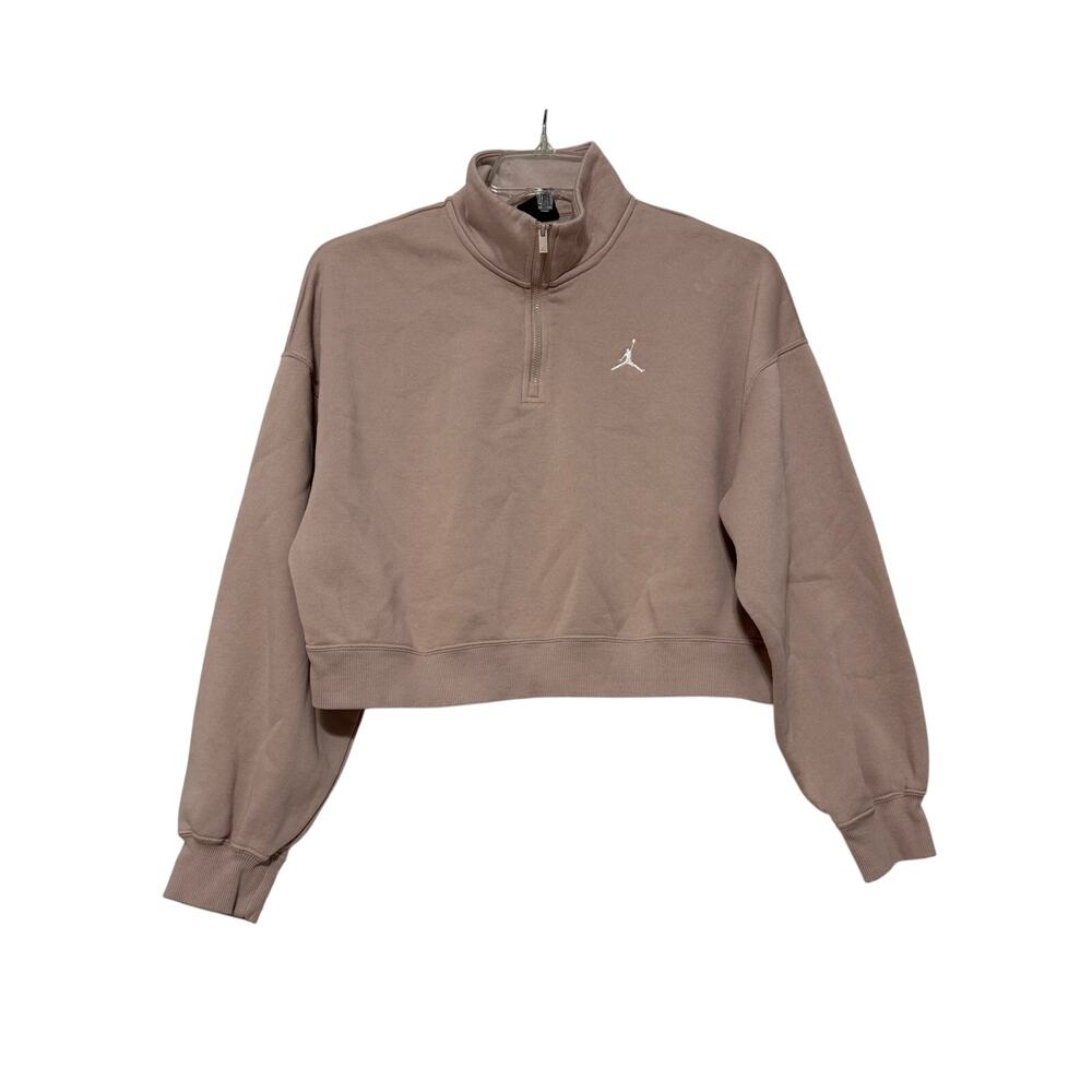Jordan Brooklyn Fleece 1/4 Zip Cropped Sweatshirt, Fossil Stone/Blush, Size M